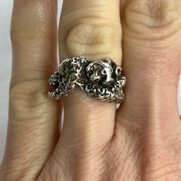 Vintage Sterling Silver 925 Ram Aries Unique Figural Split Shank Ring Size 6.75 5.54g Whimsical Animal Jewelry