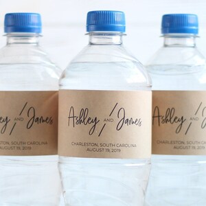Bride and Groom - Wedding Water Bottle Labels, Wedding Welcome Bag, Personalized Favors, Rustic Kraft Labels, Wedding Stickers