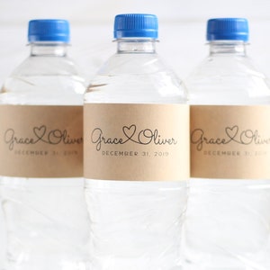 Bride Hearts Groom - Wedding Water Bottle Labels, Wedding Welcome Bag, Personalized Favors, Rustic Kraft Labels, Wedding Stickers