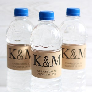 MONOGRAM MARRIED INITIALS - Wedding Welcome Bag, Wedding Water Bottle Labels, Personalized Favors, Rustic Kraft Labels, Wedding Stickers