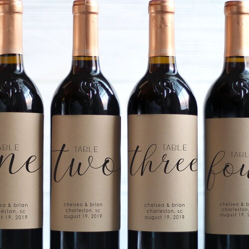 Table Number Wine Bottle Labels Kraft Labels Wedding Table Etsy