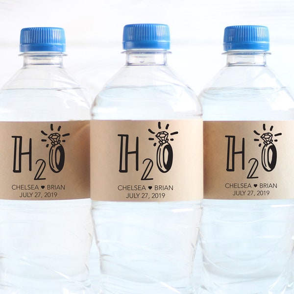 H2O Wedding Ring - Wedding Water Bottle Labels, Wedding Welcome Bag, Personalized Favors, Rustic Kraft Labels, Wedding Stickers