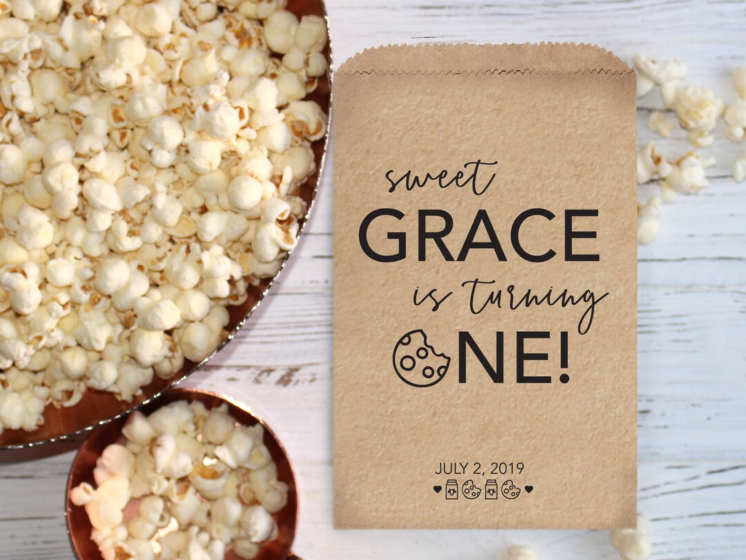 Kid's Birthday Party Favor Bags First Birthday Popcorn Bags Kraft