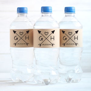 Arrows and Heart - Wedding Water Bottle Labels, Wedding Welcome Bag, Personalized Favors, Rustic Kraft Labels, Wedding Stickers