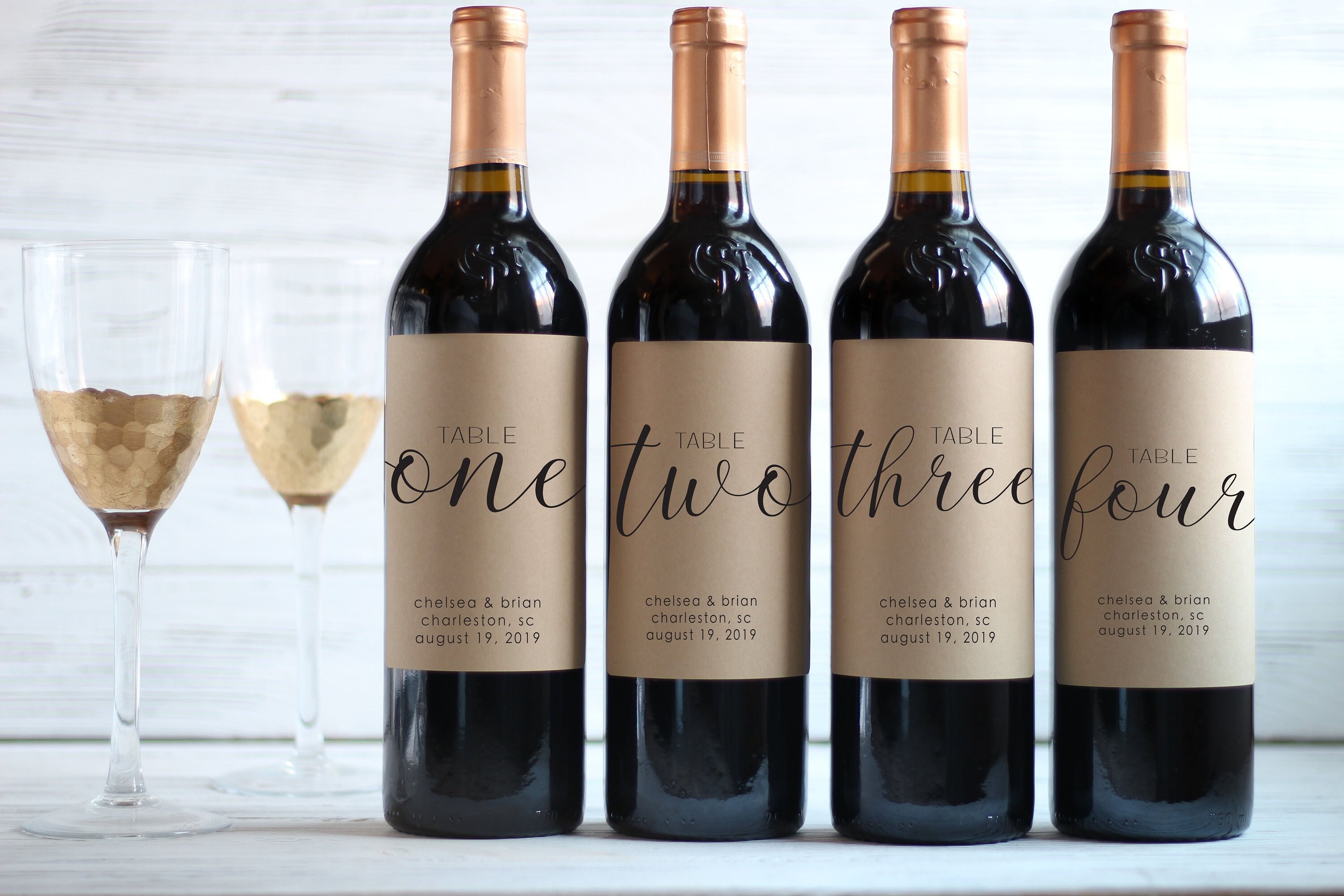 Table Number Wine Bottle Labels Kraft Labels Wedding Table Etsy