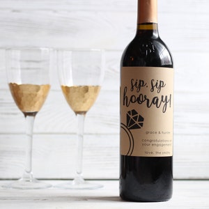Sip, Sip Hooray - Étiquettes de bouteilles de vin, étiquettes Kraft, fête de fiançailles, cadeau de fiançailles, carte de fiançailles, cadeau de fiançailles personnalisé