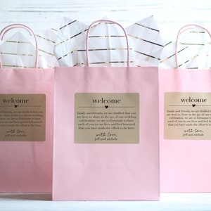 Wedding Welcome Bag Stickers - Welcome to Our Wedding - Hotel Welcome, Personalized Favors, Rustic Kraft Labels
