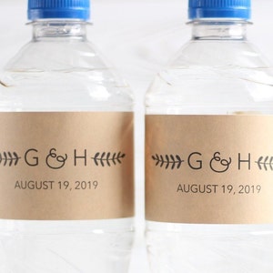 Bride and Groom Initials - Wedding Water Bottle Labels, Wedding Welcome Bag, Personalized Favors, Rustic Kraft Labels, Wedding Stickers