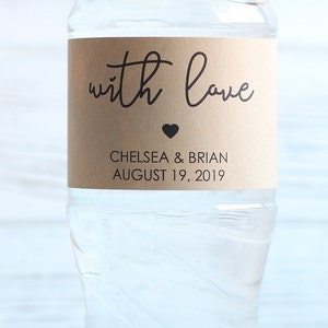 WITH LOVE Wedding Welcome Bag, Wedding Water Bottle Labels, Personalized Favors, Rustic Kraft Labels, Wedding Stickers image 3