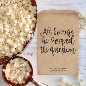 All Because He Popped The Question - Wedding Popcorn Bags, Engagement Party, Wedding Decor, Wedding Favor, Dessert Table, Candy Station