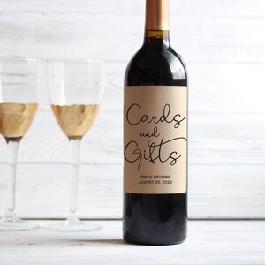 Cards & Gifts - Wine Bottle Labels, Kraft Labels, Engagement Party, Wedding Card Table Sign, Wedding Gift Sign