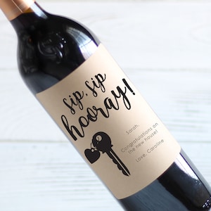 NEW HOUSE WINE - Sip Sip Hooray - Wine Bottle Labels, Kraft Labels, Housewarming Gift, Realtor Gift, Realtor Thank You