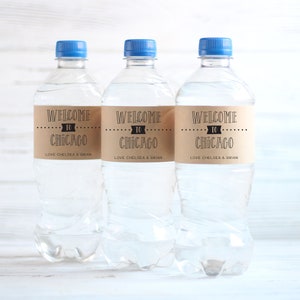 WELCOME to CITY - Wedding Water Bottle Labels, Wedding Welcome Bag, Personalized Favors, Rustic Kraft Labels, Wedding Stickers