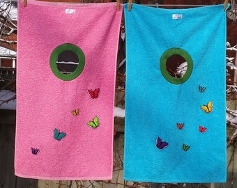 Butterfly bibs for twins - a pair of towel bibs for little butterfly lovers - other colour combos available