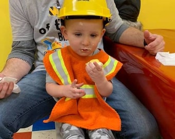 Construction Birthday - absorbent bib for future construction workers - high visibility.  Also works as an easy Halloween costume!