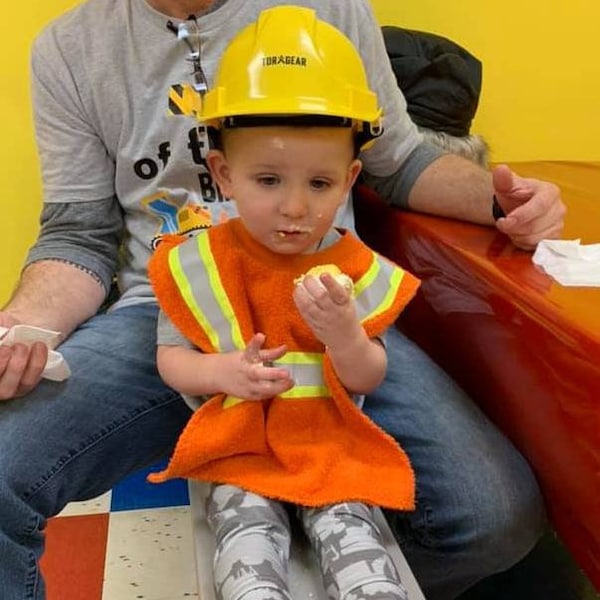 Construction Birthday - absorbent bib for future construction workers - high visibility.  Also works as an easy Halloween costume!