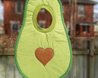 Avocado bib - Sturdy, absorbent, handmade, and machine washable!  Easy Halloween Costume!