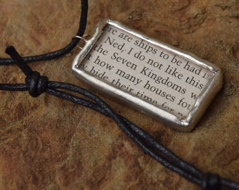 Game of Thrones Upcycled Book Pages Solder and Glass Necklace - Seven Kingdoms/Tyrion Lannister