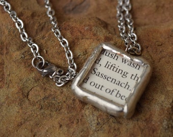 Outlander Upcycled Book Pages Solder and Glass Necklace - Sassenach & Mo Chridhe