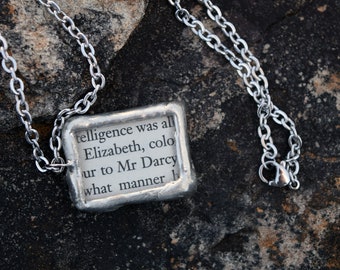 Pride and Prejudice Upcycled Book Pages Solder and Glass Necklace - Elizabeth - Mr. Darcy - Pemberley