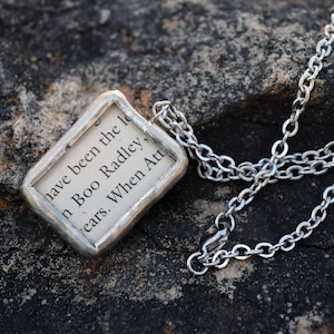 To Kill a Mockingbird Upcycled Book Pages Solder and Glass Necklace - Boo Radley and Scout