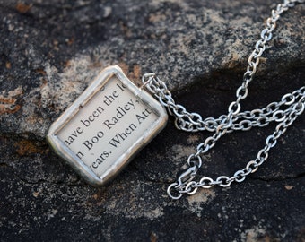 To Kill a Mockingbird Upcycled Book Pages Solder and Glass Necklace - Boo Radley and Scout