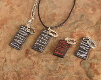 TVD Name and Fangs Necklace - Choose Your Favorite Vampire