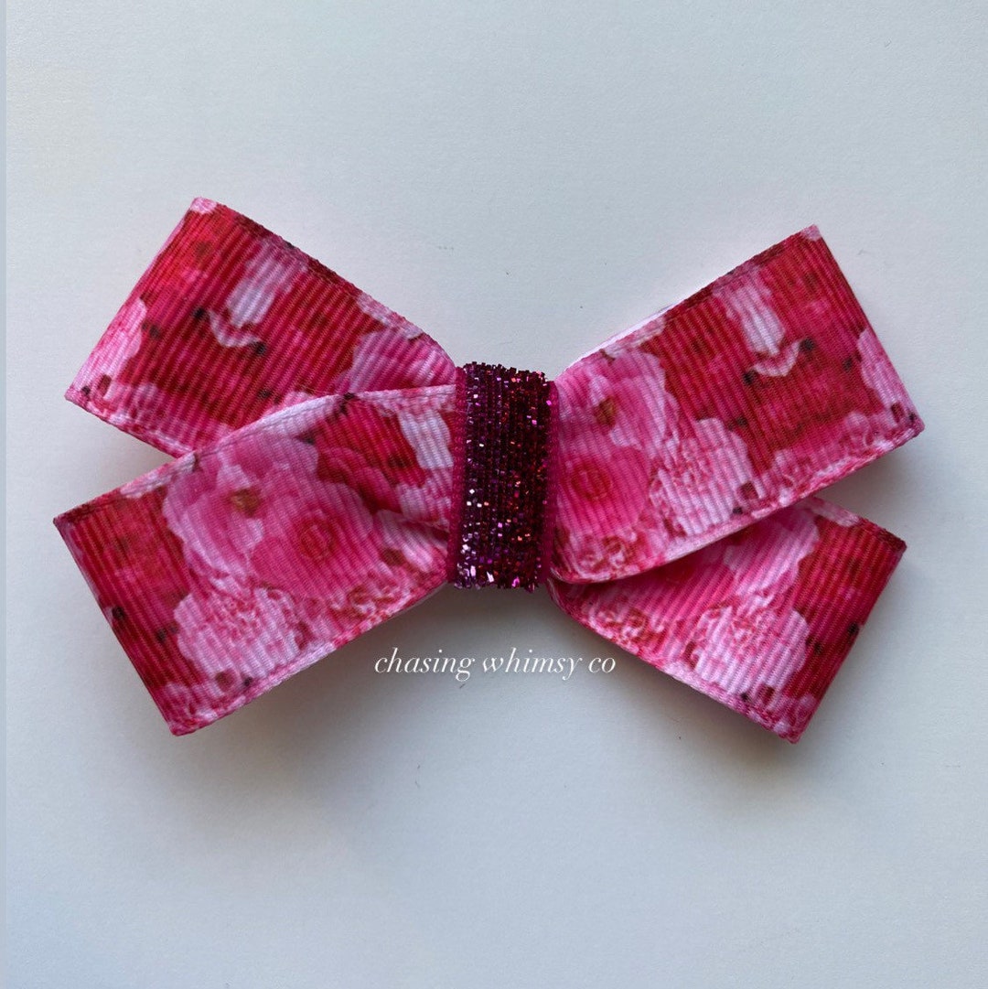 Pink Floral Hair Bow Valentines Day Hair Bow Etsy