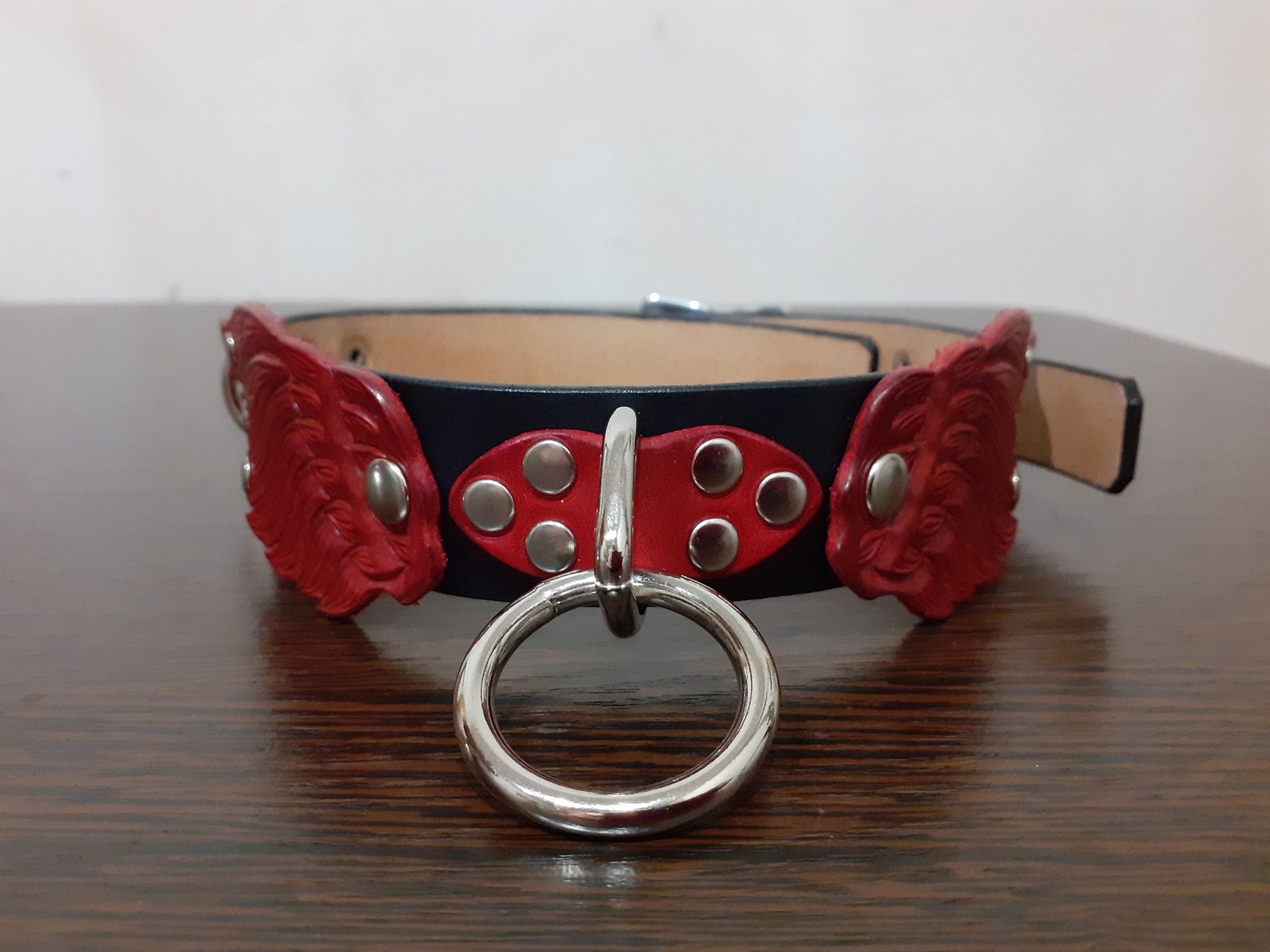 Personalized lockable bdsm collar red leather wings Sub collar Etsy