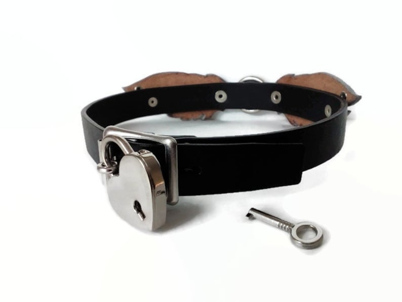 Locking day collar leather silver wings bdsm collar for sub Etsy