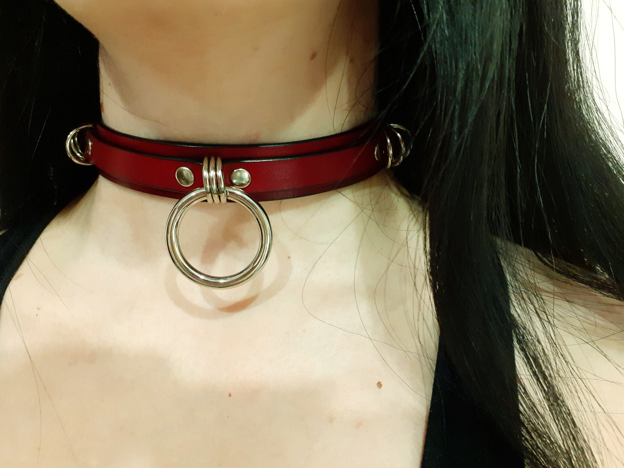 BDSM Collar and Chain Leash Red Leather Set for Sub. Etsy