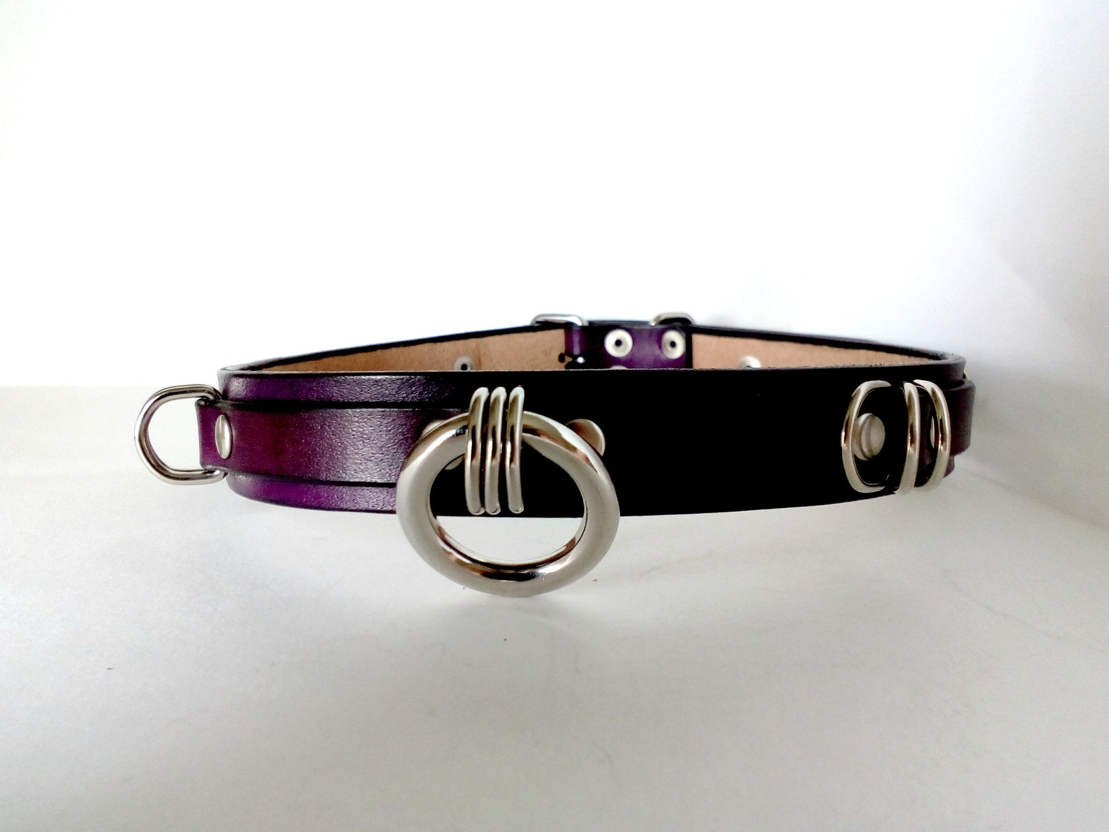 Purple leather bdsm collar for women. Discreet sub collar for Etsy