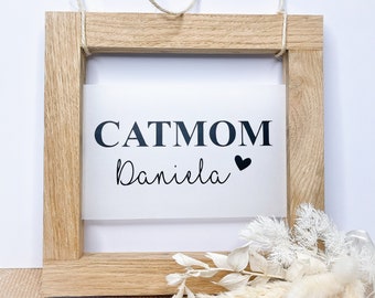 Holz Rahmen Bild | Catmom Name personalisiert | Aufsteller Catmom Dekoration