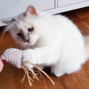 Cat toy play mouse with natural raffia, raffia valerian play cushion, cuddly cushion for cats, valerian cushion image 7