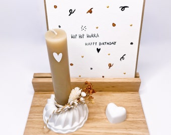 Birthday gift set "Hip Hip Hooray" | Candle wooden tray
