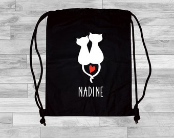 Sportbeutel „Katzenliebe", personalisiert, Name, Rucksack, Tasche, Katzenliebe