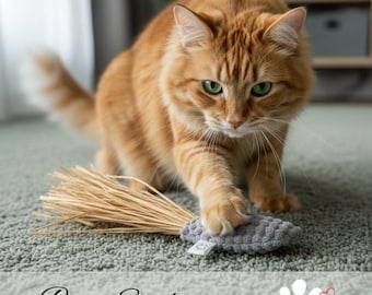 Cat toy mouse with natural raffia, raffia (valerian) play cushion, cuddly cushion for cats, valerian cushion