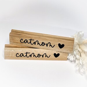 Kartenhalter Catmom Holz Bildhalter Katzenliebe Bildleiste Deko