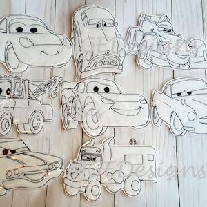 Set of 8 Cars Coloring Dolls Machine Embroidery Designs Digital Download 5x7 ONLY Washable Wipeable Reusable