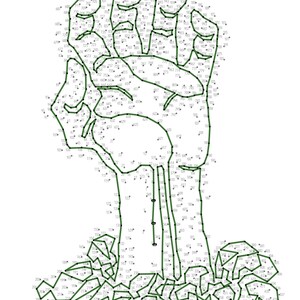 May include: A connect-the-dots activity featuring a green zombie hand reaching out of the ground. The numbers 1 to 463 are scattered around the image.