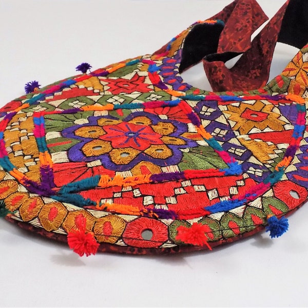 FREE SHIPPING*Handmade Multicolored Threaded Shoulder Bag/Embroidered/Tassels/Small Mirror/Round Bag/Hand Bag/Handcrafted/Sindhi Art**HB244*
