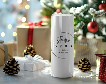 20oz Skinny Tumbler Mockup - Realistic Tumbler Mockup - Sublimation Tumbler Mockup - Christmas Mockup, Canva Mockup, PNG Tumbler, POD Mockup