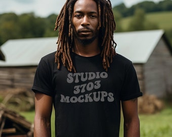 Black Model Mockup |  Black Bella Canvas 3001 Mockup | Black Male Model Mockup | African American Mockup  | Black Men Mockups