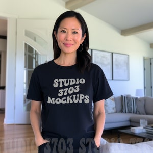 Asian Model Mockup, Black Shirt Mock Up, Curvy Model Mock Up Black T-Shirt, Asian Woman Mockup, Asian Female Model Mock Up, Diverse Mockups