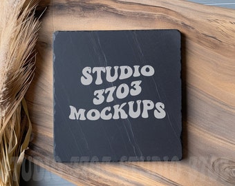 Square slate coaster mockup, styled blank black coaster mockup, glowforge mockup, laser engraving mockup, coaster mock up, laser mockups