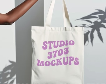 Canvas Tote Bag Mockup Natural | Model Tote Bag Mockup | Styled Stock Photo, Black Woman Mockup Tote Bag