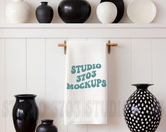 Waffle Hand Towel Mockup | Kitchen Towel Mockup | Tea Towel Mockup | Waffle Towel Mockup | White Towel Mockup | Monochrome Towel Mockup