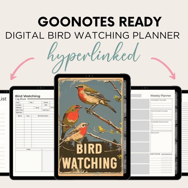 Birdwatching journal, GoodNotes ready, Bird Watching logbook, Bird Watching Digital Planner, Birdwatching notebook, Bird Planner, Bird book