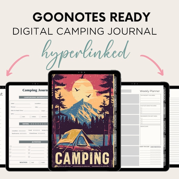 Camping Journal, Goodnotes Planner, Adventure Journal, Traveling Journal, Camper Notebook, Custom Journal, Camping Gift, Trip Planner