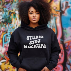 Gildan 18500 Black Hoodie Mockup, Gildan Hoodie Mockup, Black Hoodie Mockup, Model Mockup, Black oversized Hooded  mockup